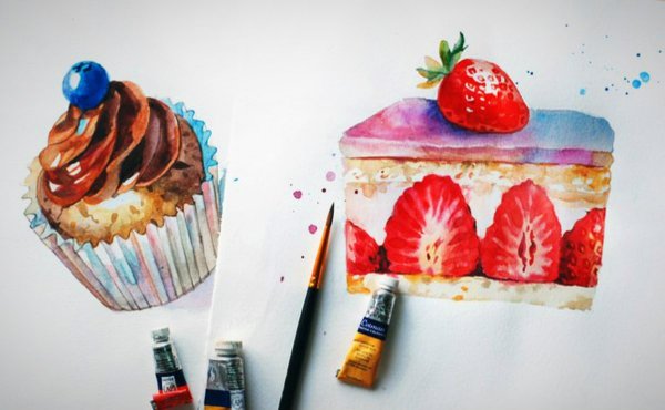 Пирожное акварелью для начинающих