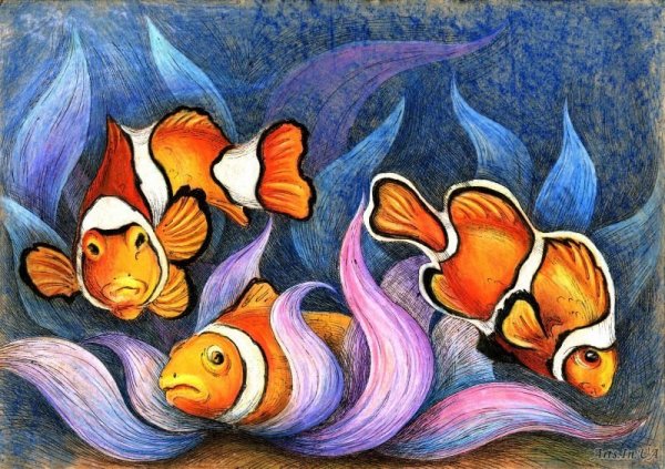 Рыбки красками для детей
