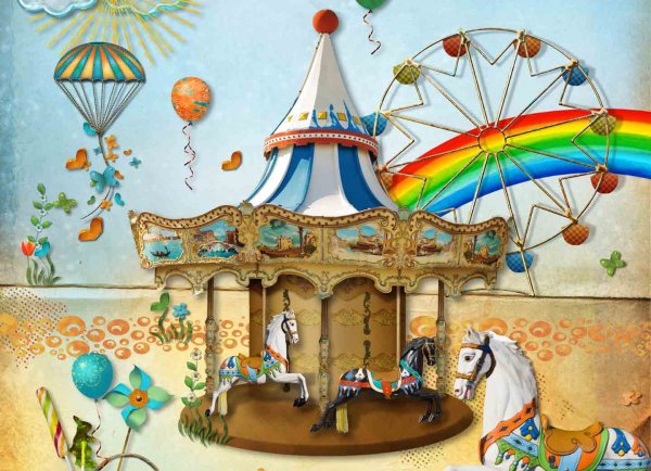 Карусель иллюстрация акварель