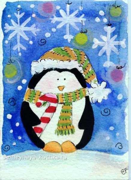 Зима гуашью для детей