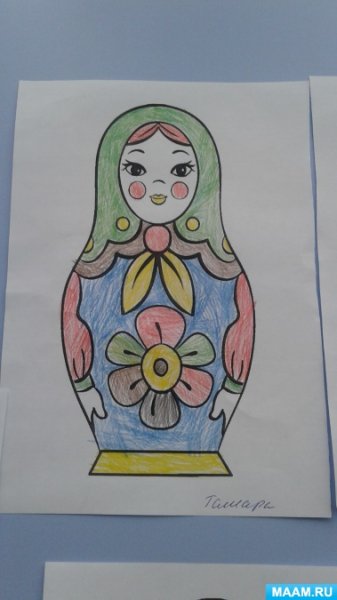Рисование в подготовительной группе карандашами матрёшка