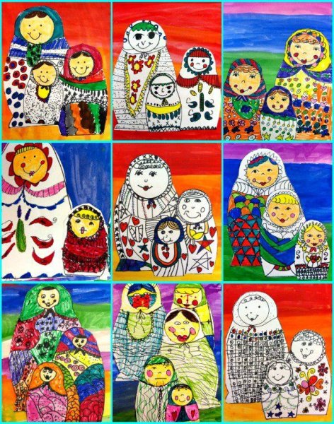 Рисунки матрешек коллаж
