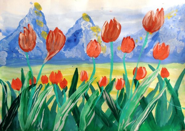 Тюльпаны гуашью
