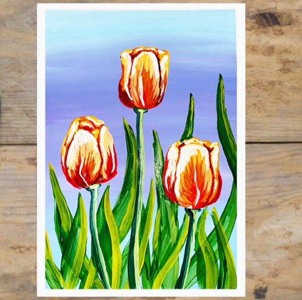 Рисуем тюльпаны гуашью с детьми