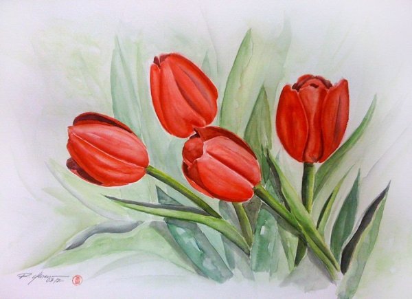 Тюльпаны гуашью