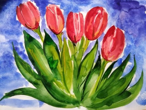 Рисование тюльпанов акварелью