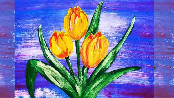 Рисуем тюльпаны гуашью поэтапно