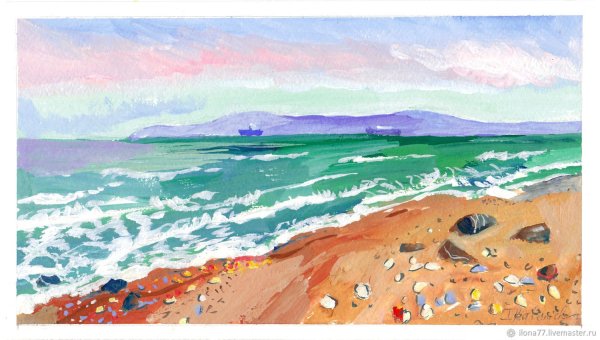 Пейзаж моря гуашью