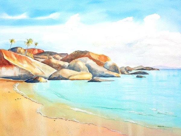 Пляж акварель