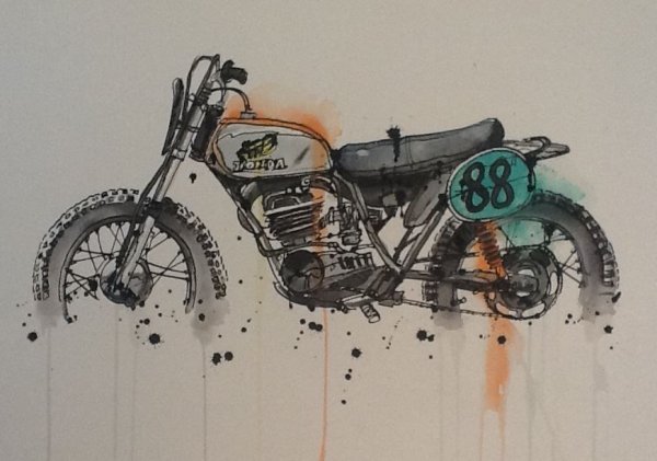 Акварельный скетч мотоцикл