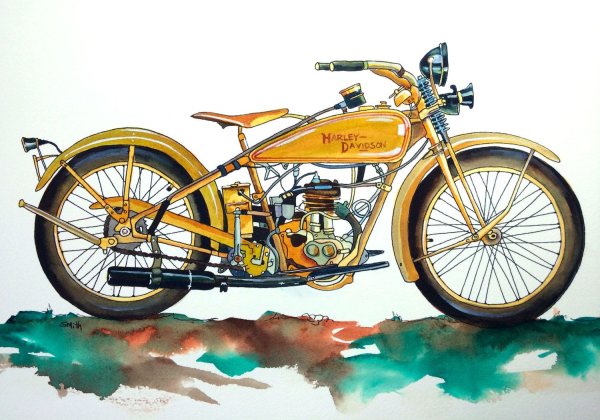 Харлей мотоцикл акварель
