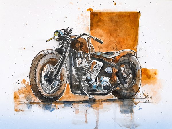 Мотоцикл акварель