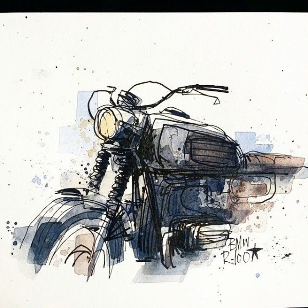 Нарисовать мотоцикл акварелью