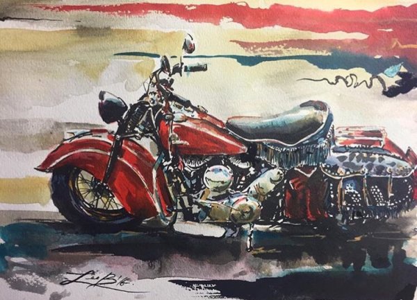 Рерромотоцикл акварелью