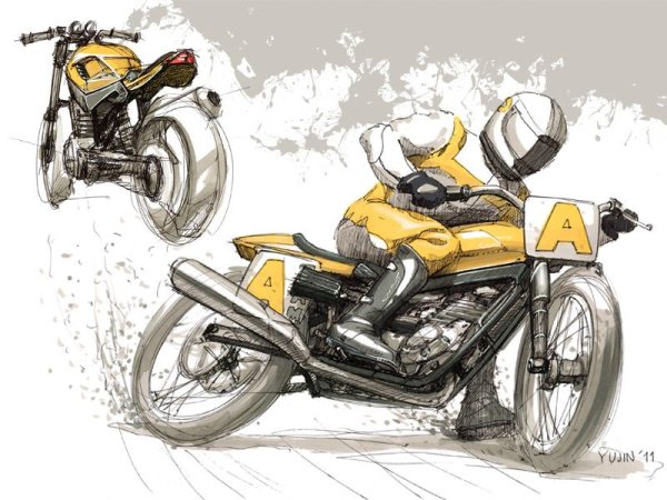 Скетч мотоцикл акварель