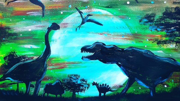 Динозавры рисунки красками