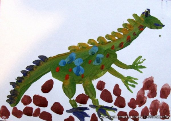 Рисование динозавров с детьми красками