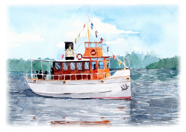 Пароход акварель