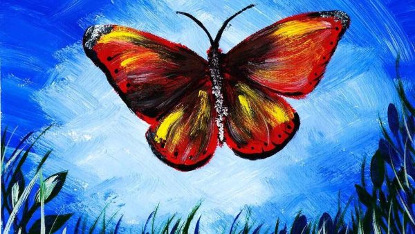 Правополушарное рисование бабочки гуашью