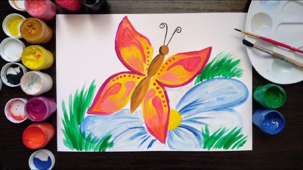 Рисование красками бабочка для малышей