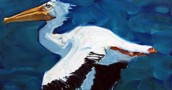 Пеликан гуашью для детей