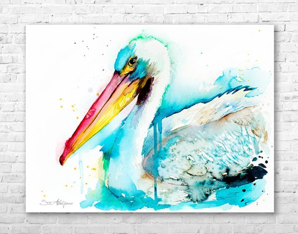 Пеликан гуашью