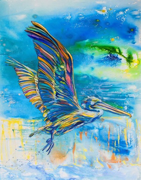 Животные акварелью Пеликан