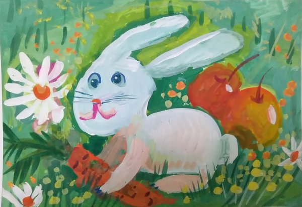Заяц гуашью для детей