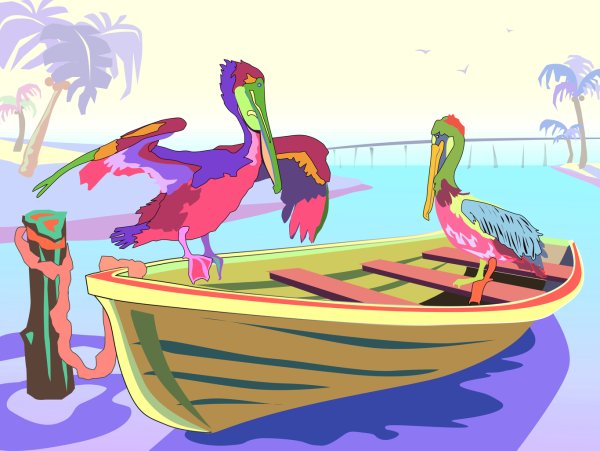 Пеликан гуашью