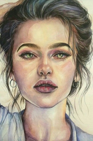 Лицо девушки акварелью