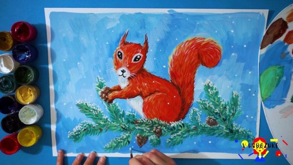 Белка рисунок гуашью для детей