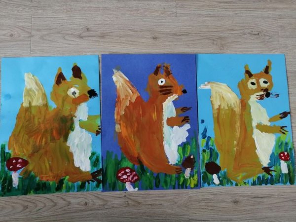 Рисунки белки гуашь с малышами