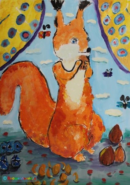 Белочка гуашью