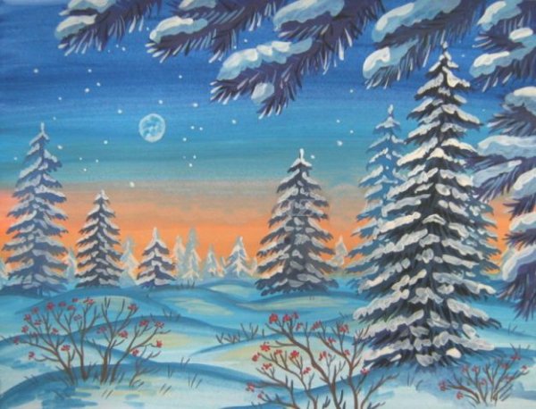 Поэтапное рисование зимнего леса