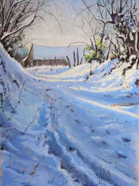 Зимняя дорога акварель