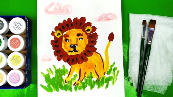 Лев красками для детей