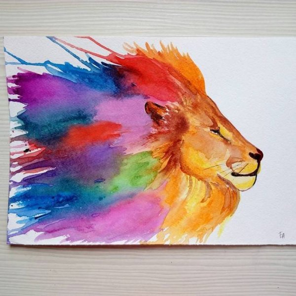 Лев акварелью для детей