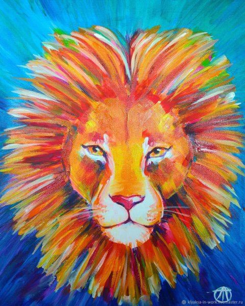 Лев красками для детей