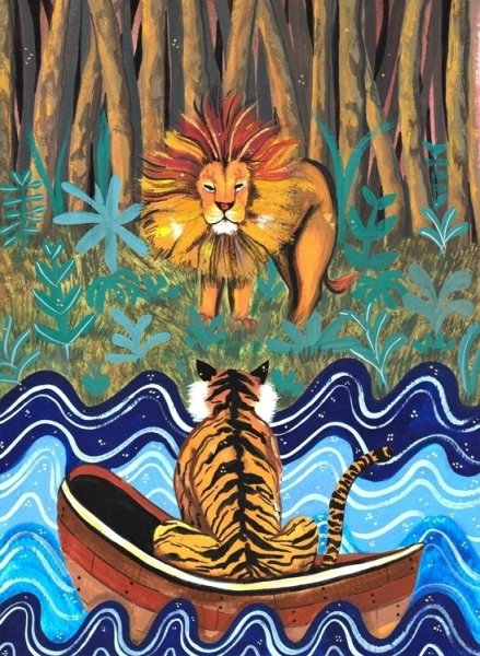 Тигр гуашью для детей