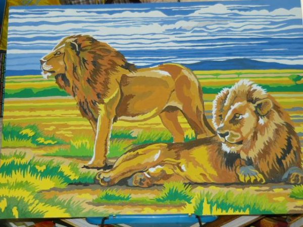 Лев гуашью для детей