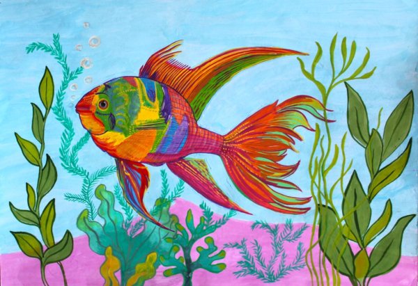 Рыбки гуашью