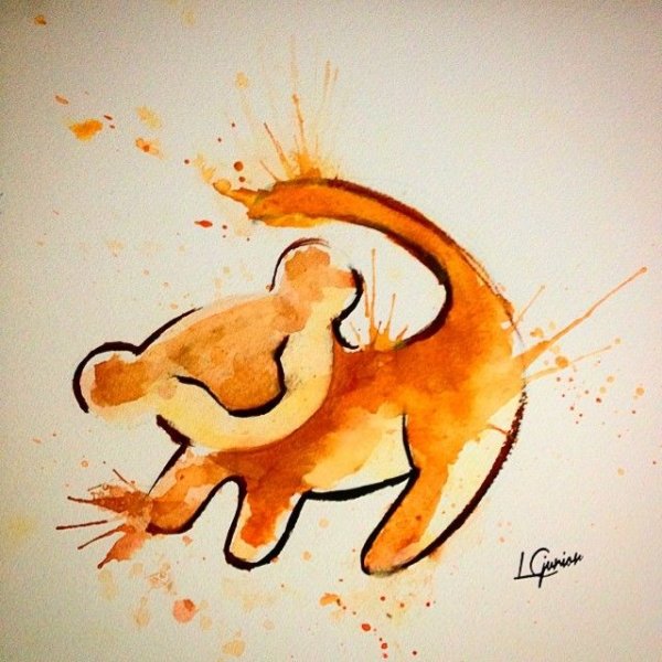 Симба эскиз акварель