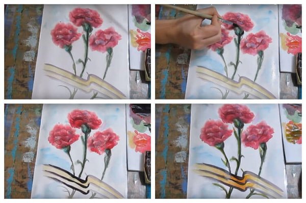 Гвоздики акварелью на 9 мая