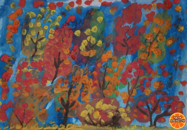 Осенний листопад гуашью