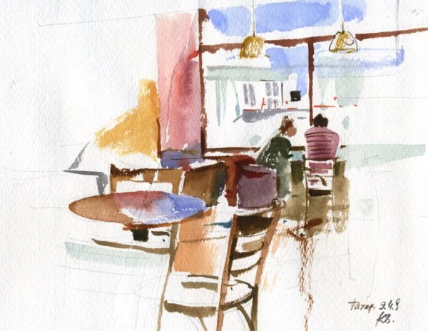 Интерьер акварелью