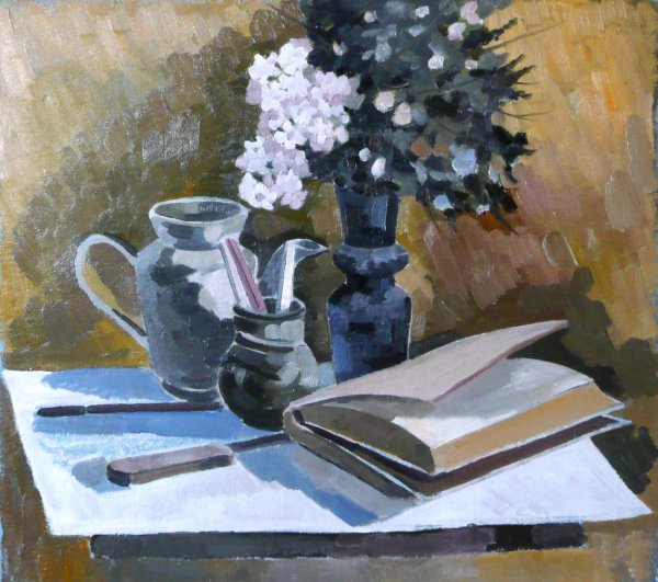 Натюрморт с книгами акварель