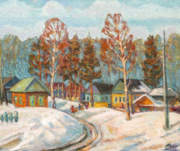 Рисование зимняя деревня