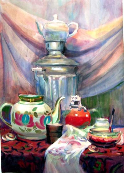 Самовар акварелью