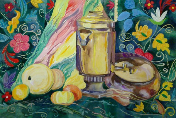 Декоративный натюрморт акварелью