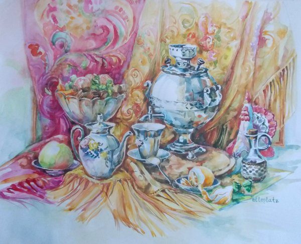 Натюрморт с самоваром акварель